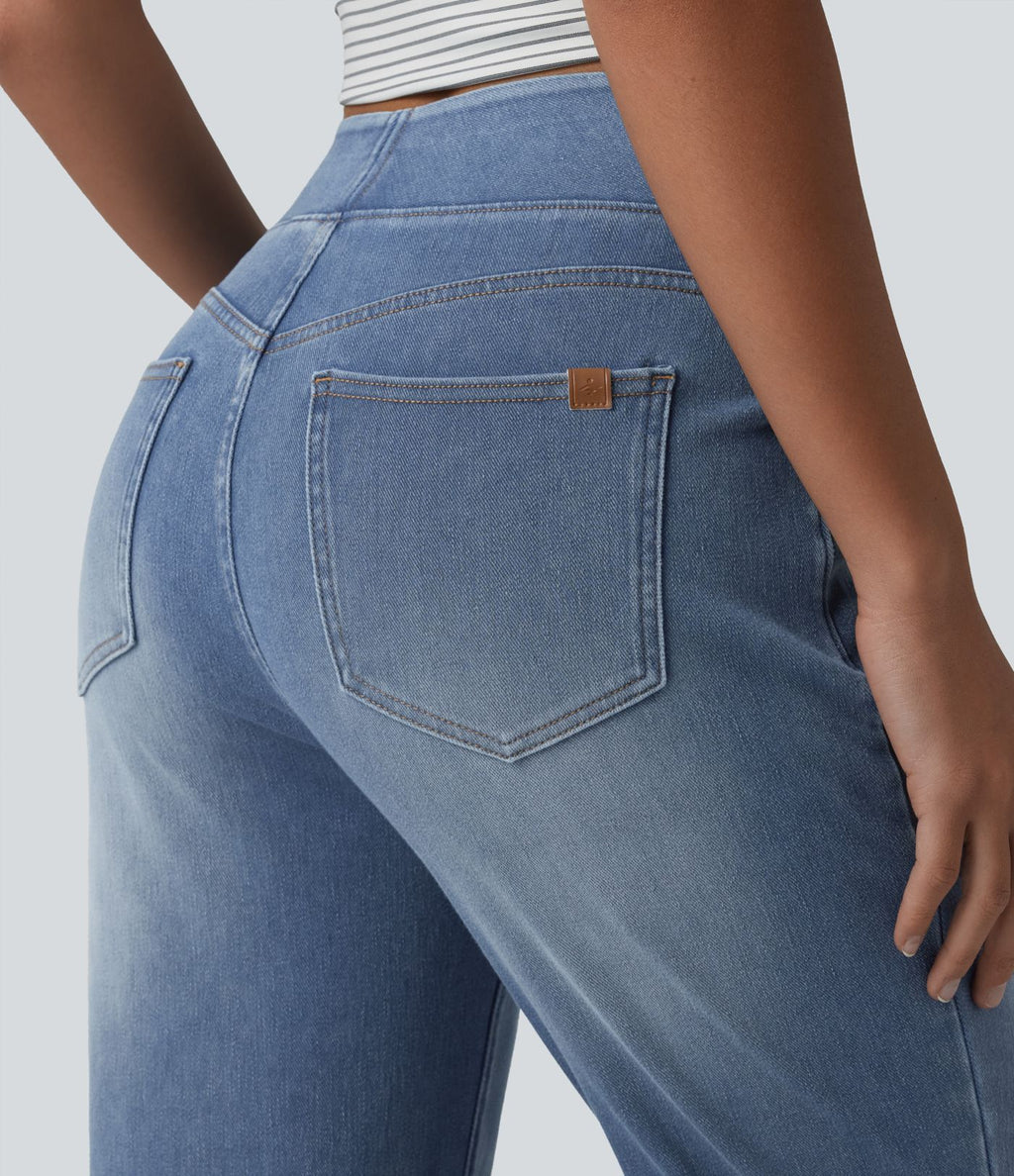 Jean Halara Flex™ Curvy taille haute bootcut délavé décontracté avec poches
