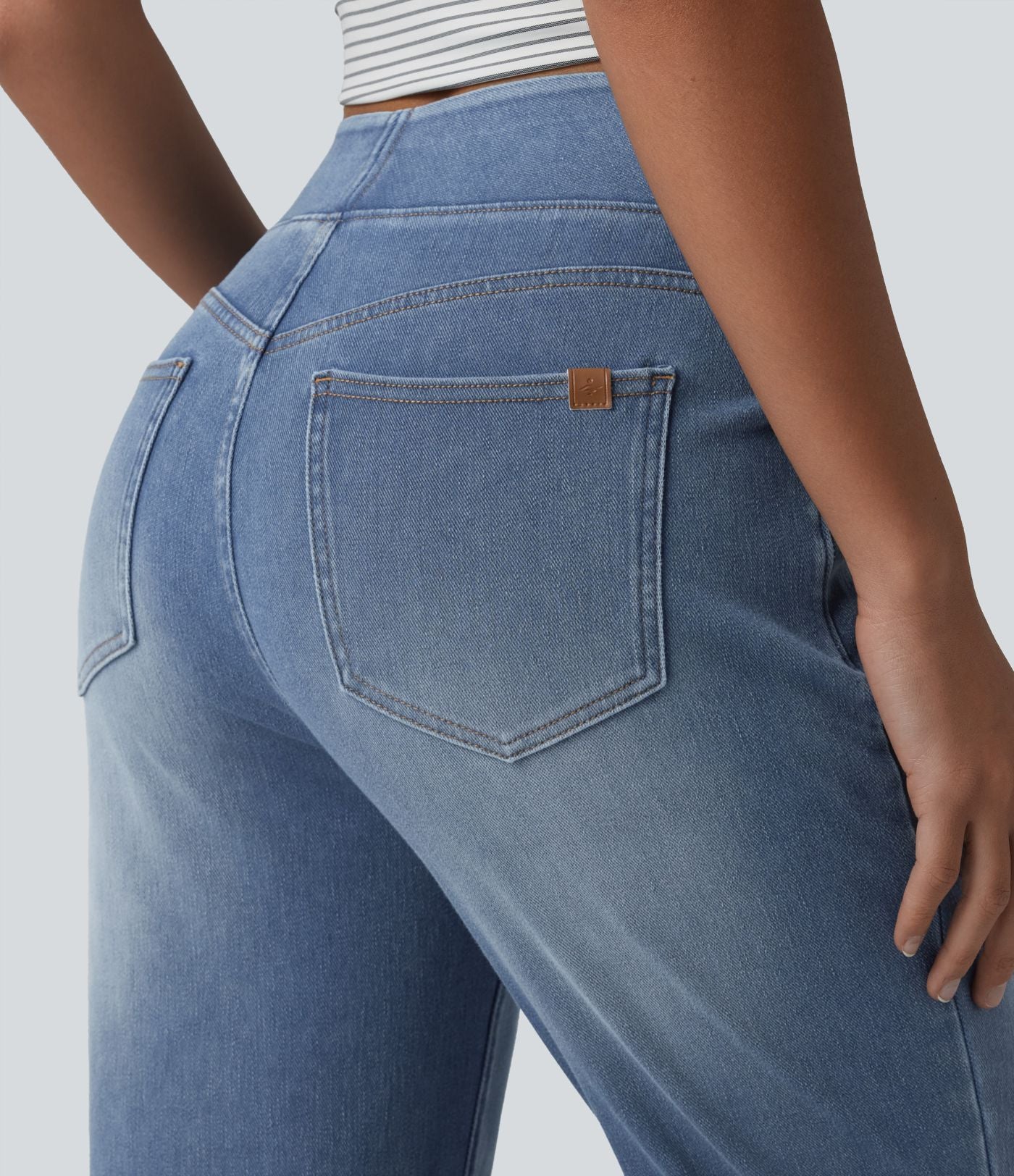 Jean Halara Flex™ Curvy taille haute bootcut délavé décontracté avec poches