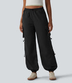 Jogging cargo taille mi-haute avec cordon de serrage réglable et poches