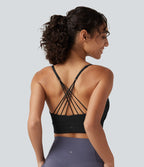 Brassière de yoga côtelée maintien léger à col V avec bretelles croisées et coussinets amovibles