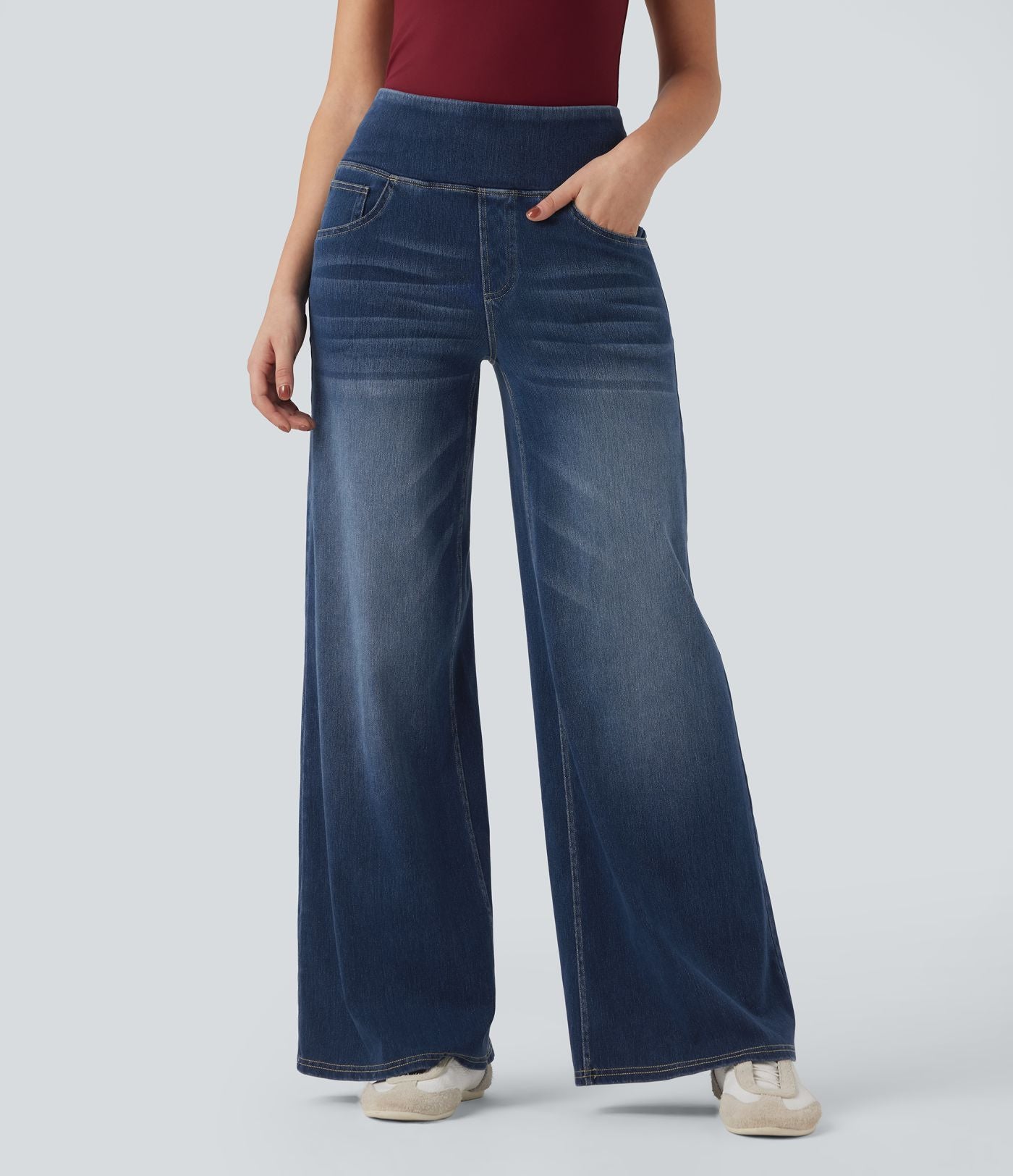 Jean décontracté ample gainant taille mi-haute avec poches Halara Flex™