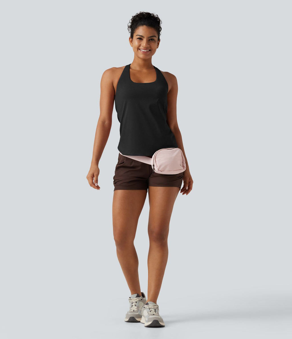 Débardeur de yoga à encolure U, toucher frais, séchage rapide, coussinets amovibles et protection solaire UPF 50+