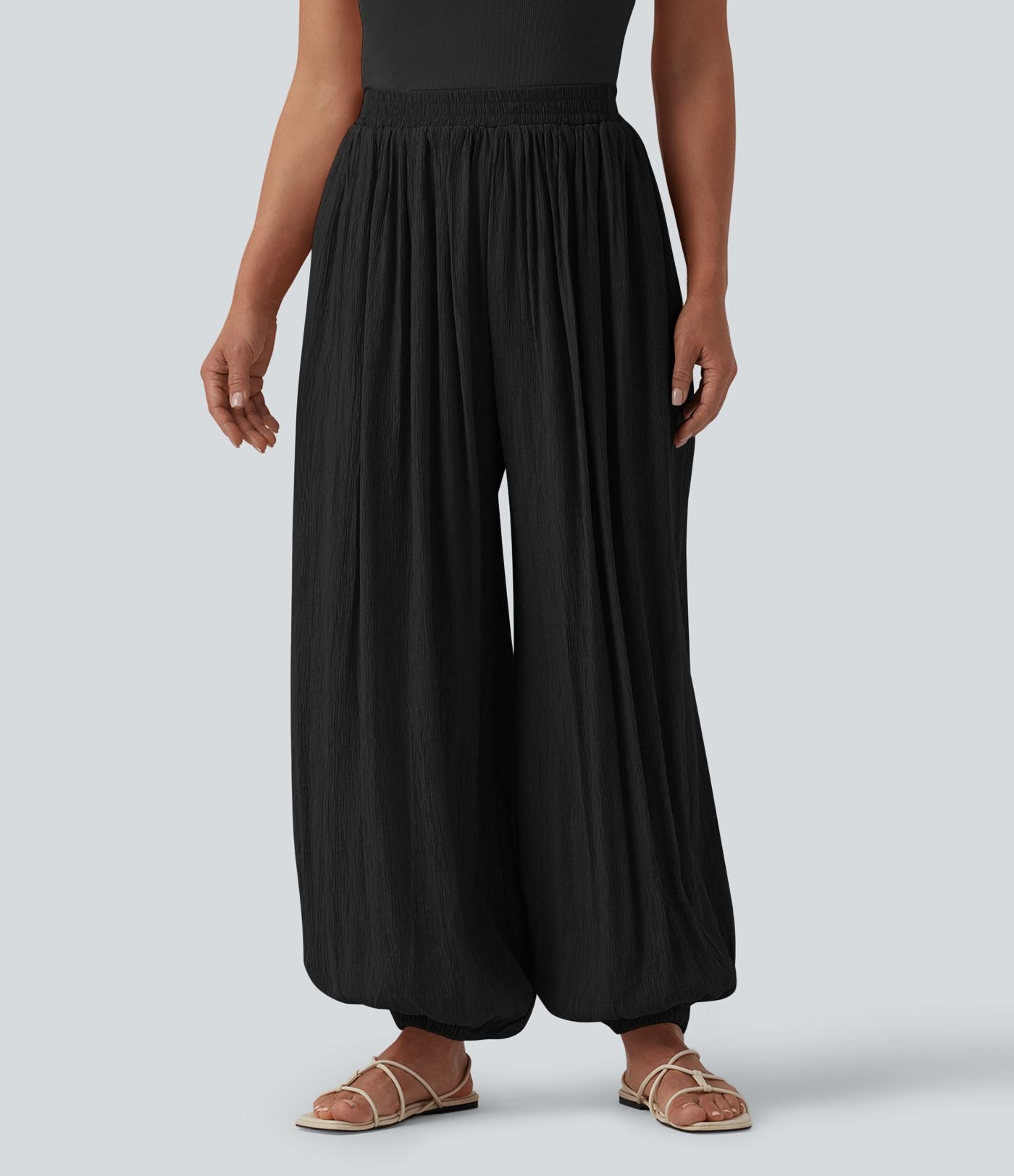 Jogging ample taille mi-haute avec poches