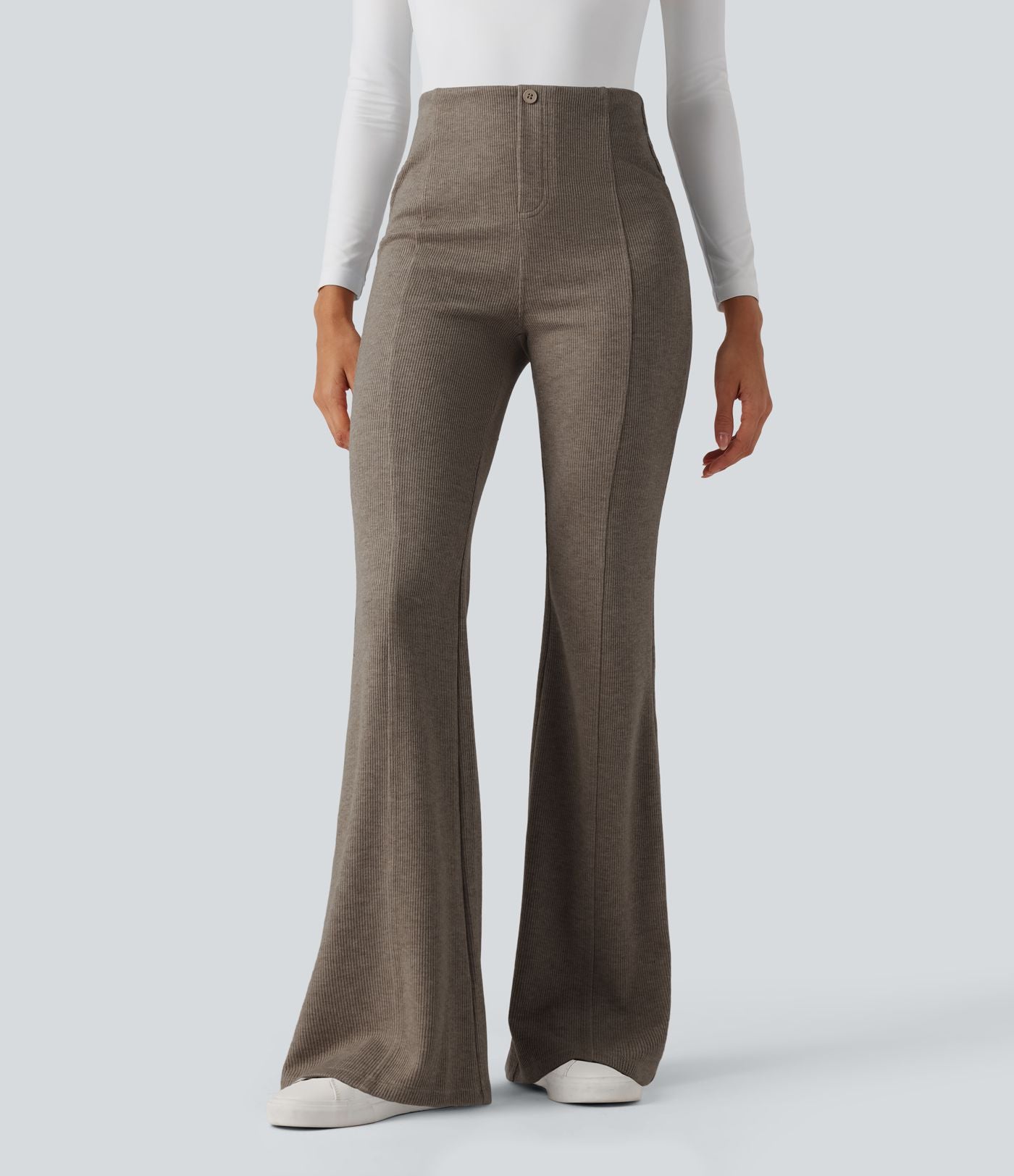 Pantalon  taille haute décontracté évasé côtelé gainant