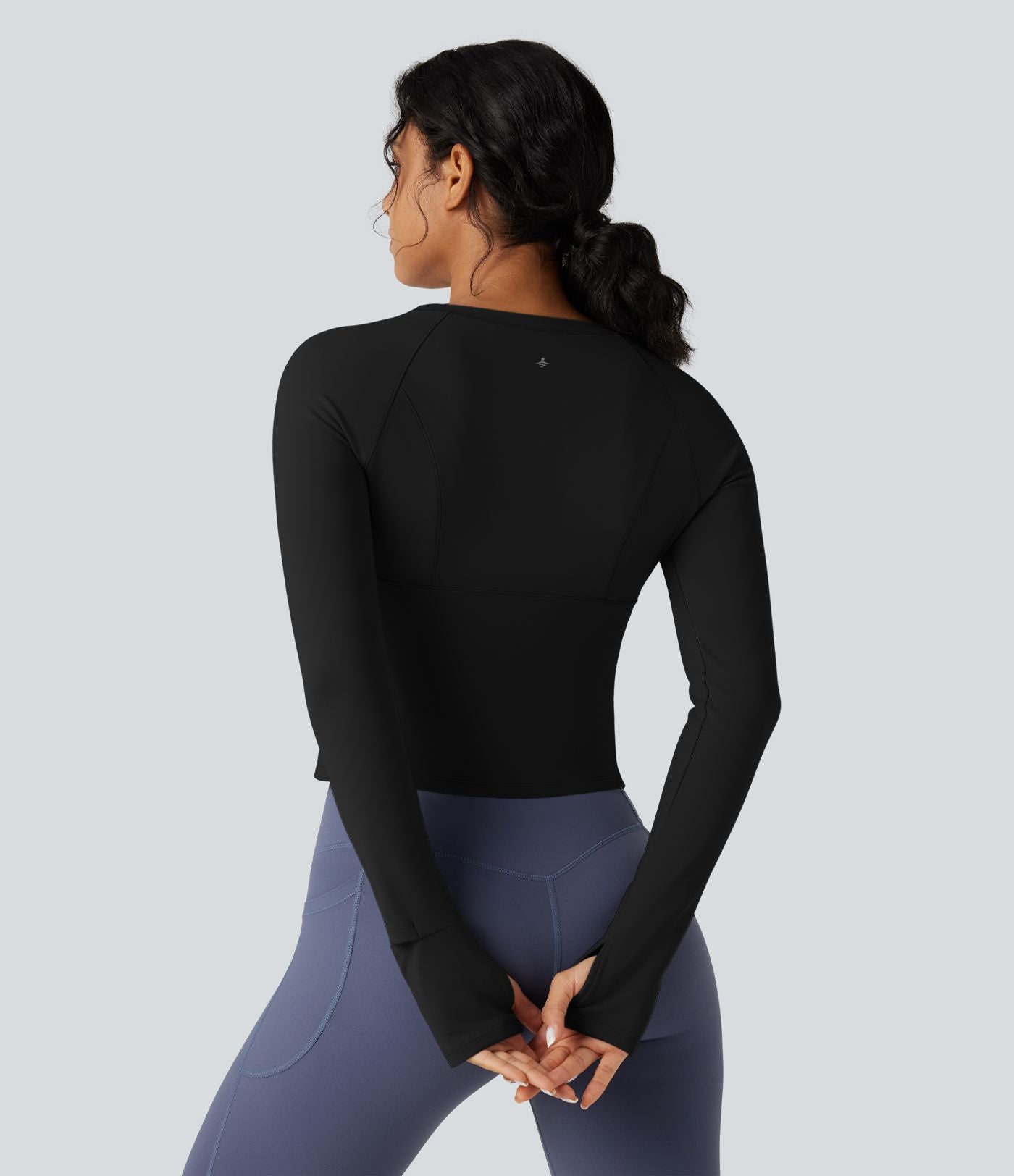 Top de sport yoga polaire col rond manches longues avec trous pouces