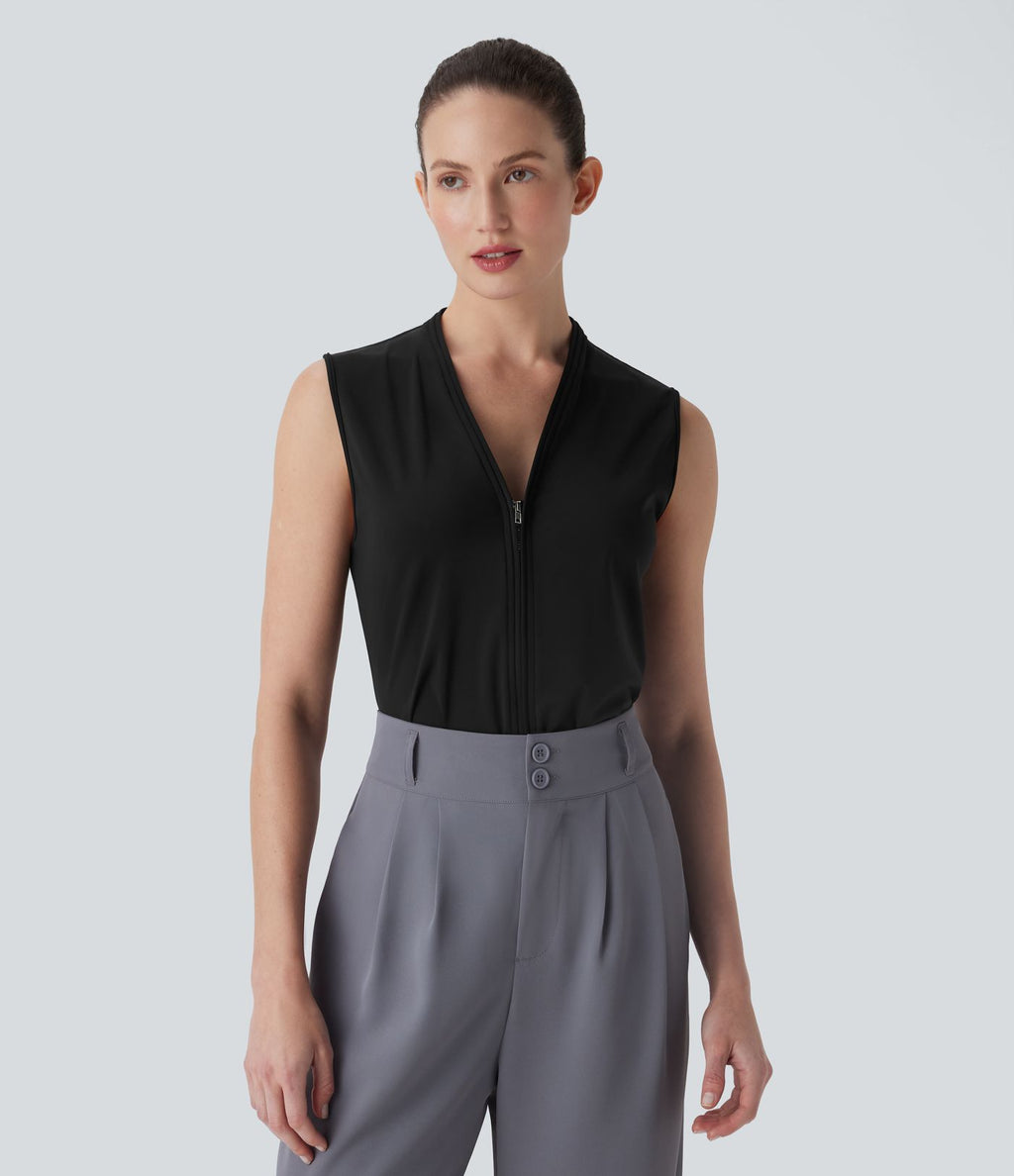 Blouse de travail Softlyzero™ Airy col V zippée sans manches Cool Touch - UPF50+