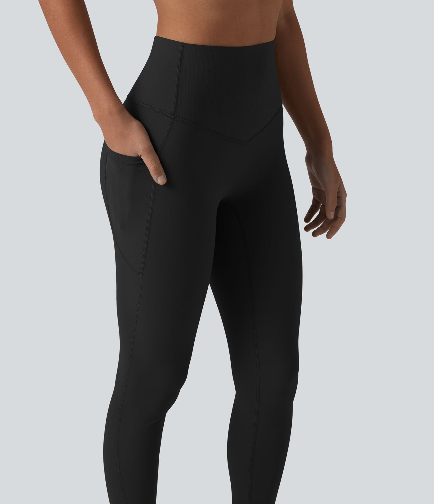 Halara UltraSculpt™ Legging 7/8 gainant taille haute contrasté côtelé pour le yoga avec poches