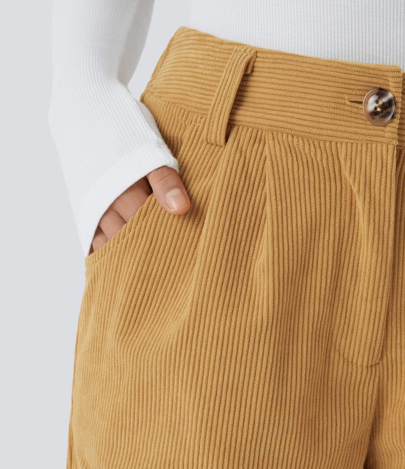 Pantalon en velours côtelé décontracté taille moyenne avec poches latérales