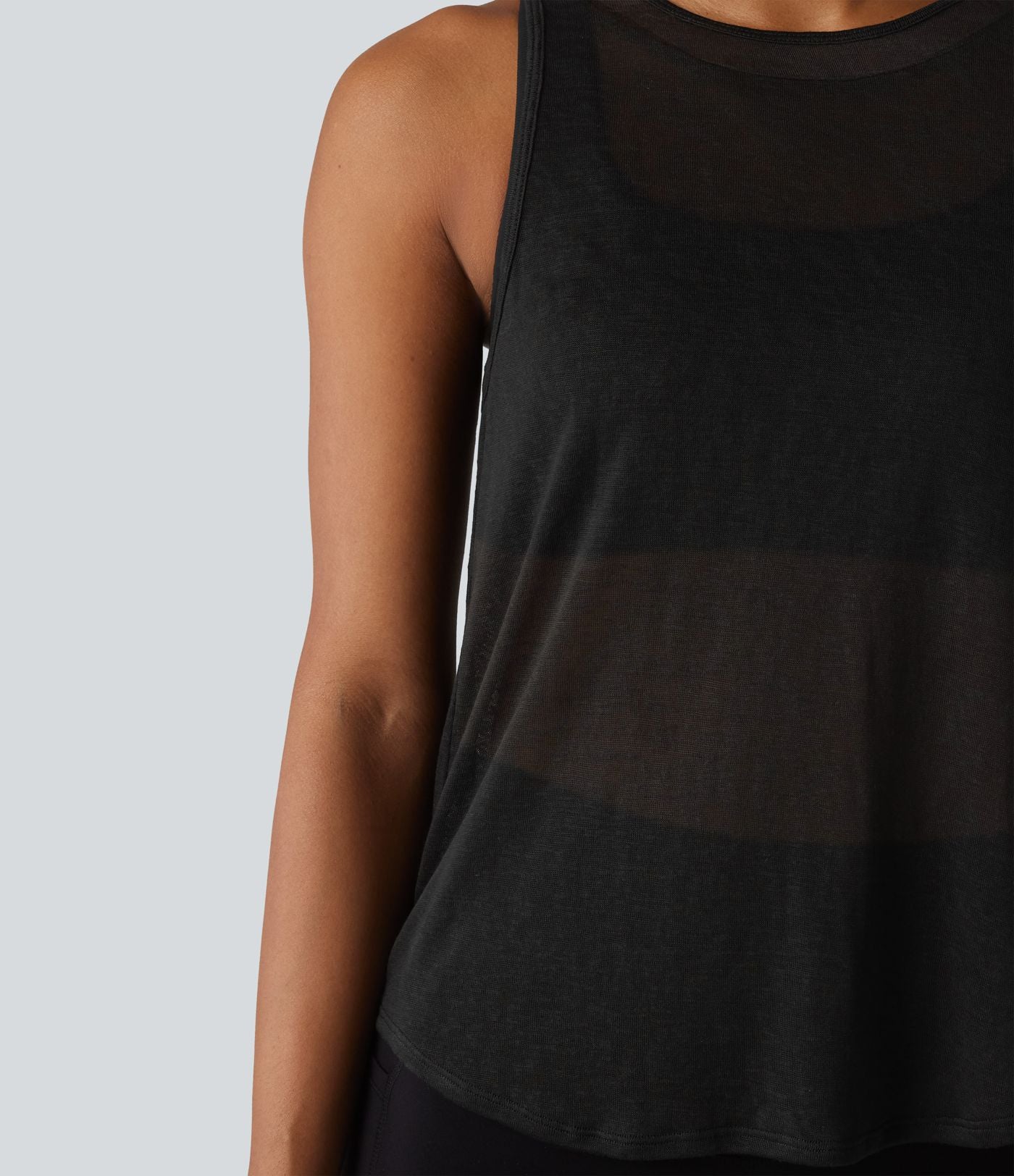 Débardeur de course transparent col rond ourlet arrondi - sans brassière de sport incluse