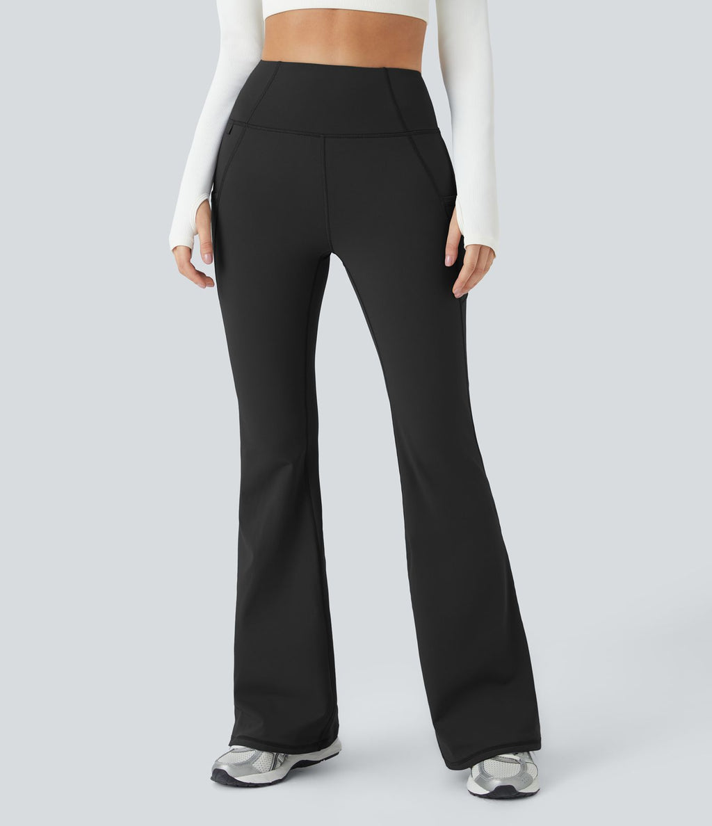 Pantalon de yoga évasé thermique taille haute avec poches latérales
