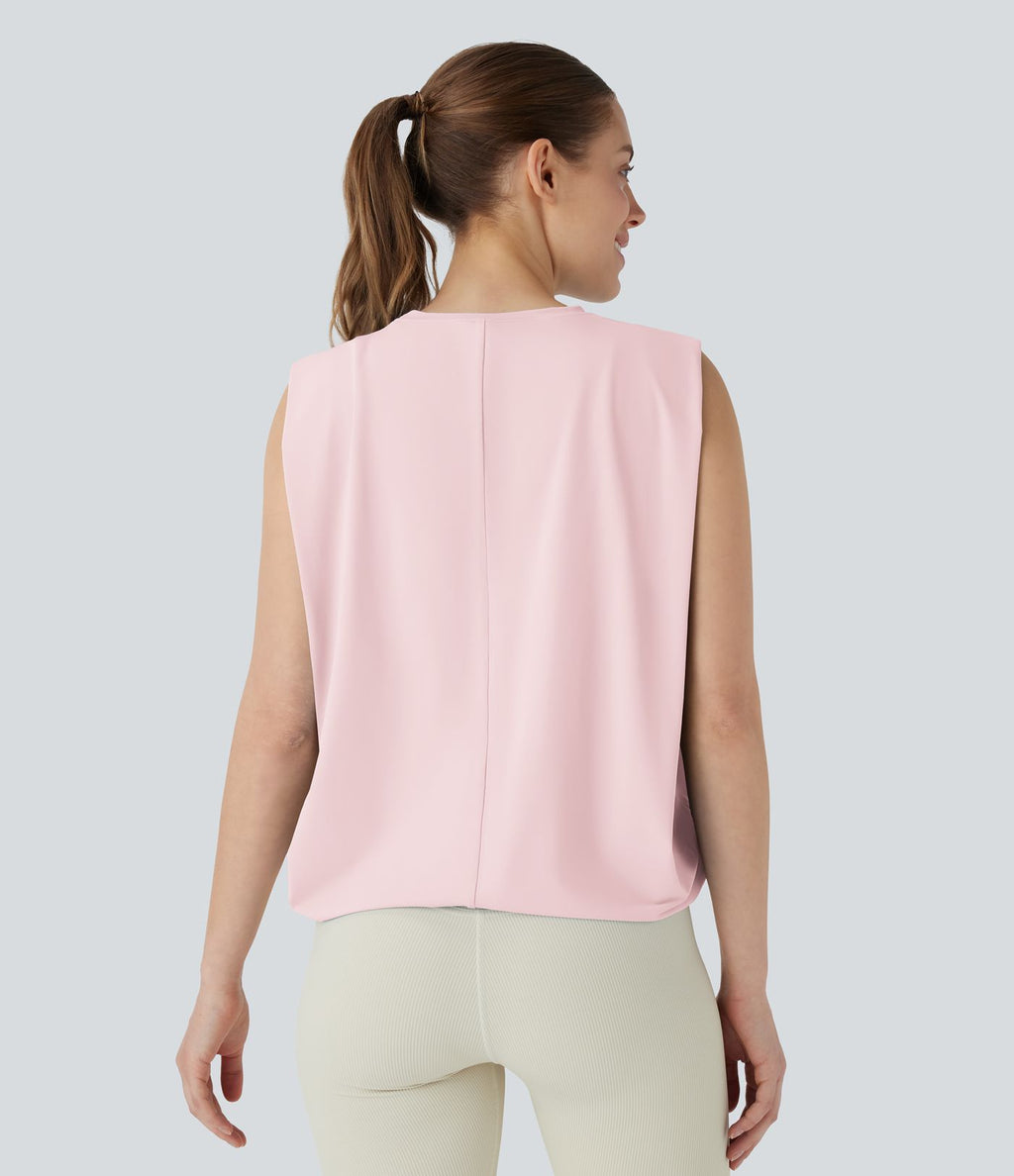Débardeur de yoga col rond froncé, tissu rafraîchissant - Protection UPF50+