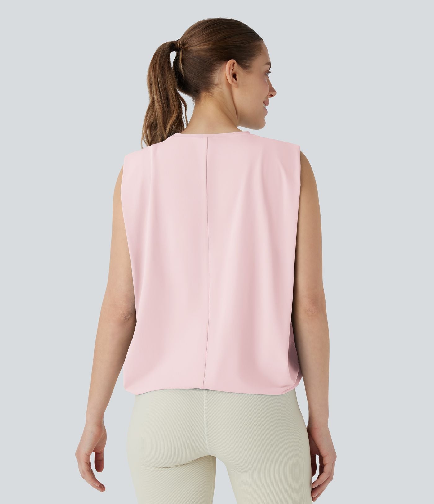 Débardeur de yoga col rond froncé, tissu rafraîchissant - Protection UPF50+
