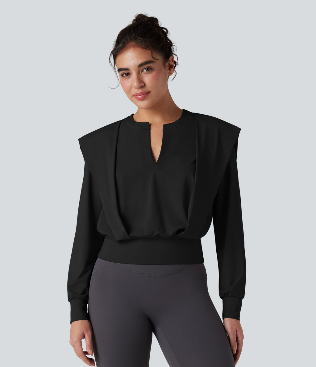 Top de sport yoga col cranté manches longues