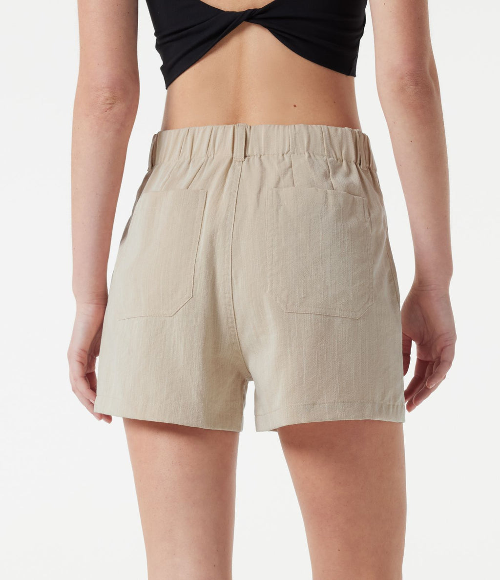 Short casual taille haute toucher lin 7,5 cm avec poches