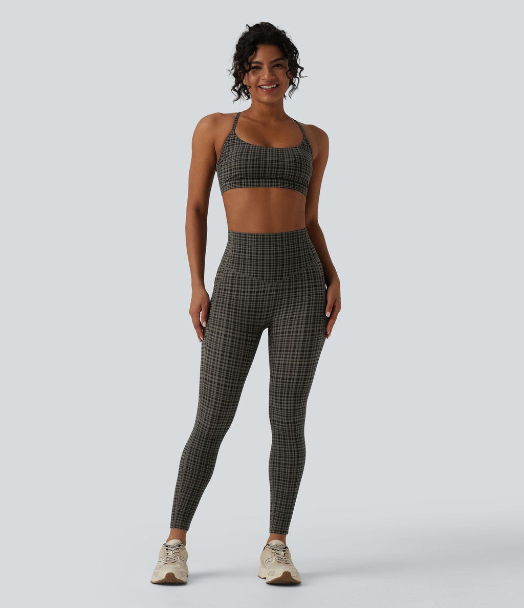 Legging de running Halara UltraSculpt™ gainant taille haute imprimé à carreaux avec poches
