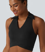 Débardeur de yoga SoftlyZero™ Airy court col V, brassière intégrée, dos nageur, ourlet croisé, à effet frais InstantCool