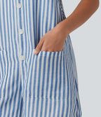 Salopette short casual rayée à toucher lin avec bretelles nouées et poches