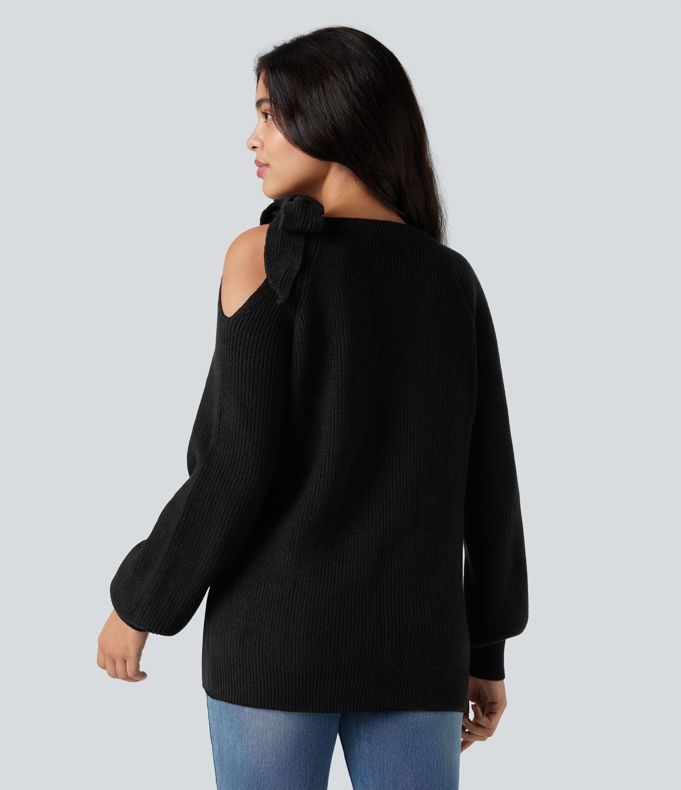 Top tricot col rond nœud latéral manches longues