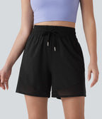 Short ample de yoga Breezeful™ 12,5 cm taille haute avec cordon de serrage, empiècements en mesh contrastant, séchage rapide et poches