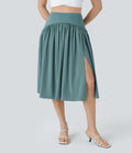 Breezeful™ Jupe de Vacances Midi Fluide à Taille Haute Plissée Fendue et à Séchage Rapide