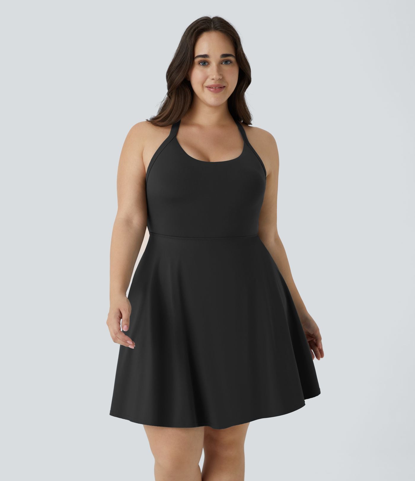 Robe Danse Barre Ballet Grande Taille 2 en 1 Col en U Dos Nu avec Découpe Torsadée et Poches Latérales - Plus Longue