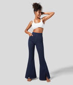 Halara Flex™ Jean Évasé Causal Tricot Extensible Taille Haute avec Poches Latérales Ourlet Fendu