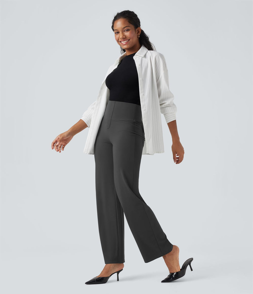 Pantalon de travail droit gainant taille haute avec poches Halara UltraSculpt™