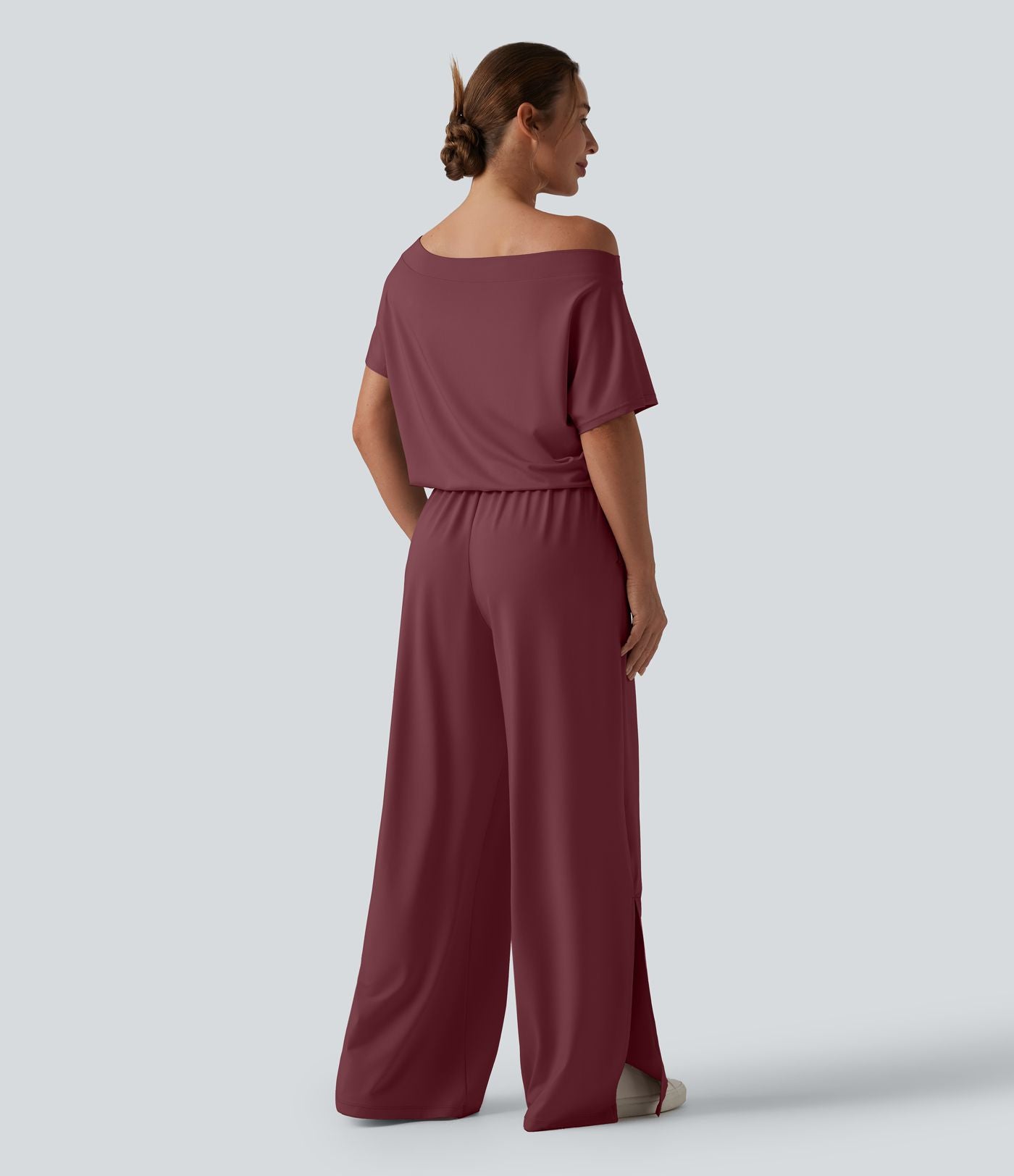 Combinaison casual asymétrique manches courtes avec poches et fente - Easy Peasy