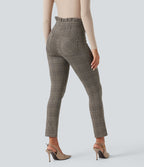 Pantalon tailleur skinny Halara Flex™ paper bag pied-de-poule carreaux taille haute à nœud avec poches
