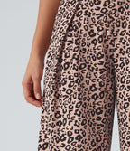 Pantalon large décontracté imprimé léopard taille mi-haute avec poches