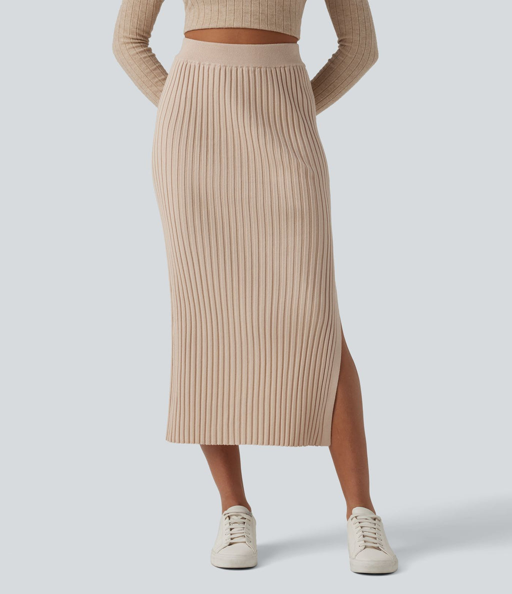 Jupe midi casual en maille taille haute