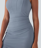 Robe moulante mi-longue SoftlyZero™ Airy col carré corset froncée effet frais InstantCool, bonnets E-G