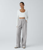 Pantalon velours côtelé de jogging décontracté à taille haute avec poches latérales