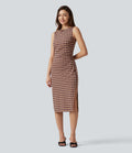 Robe midi moulante Halara UltraSculpt™ motif tartan, encolure bateau et sans manches
