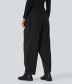 Pantalon décontracté en velours côtelé, taille haute, avec poches