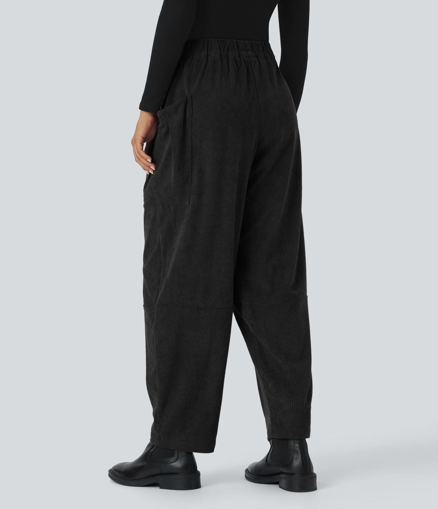 Pantalon décontracté en velours côtelé, taille haute, avec poches