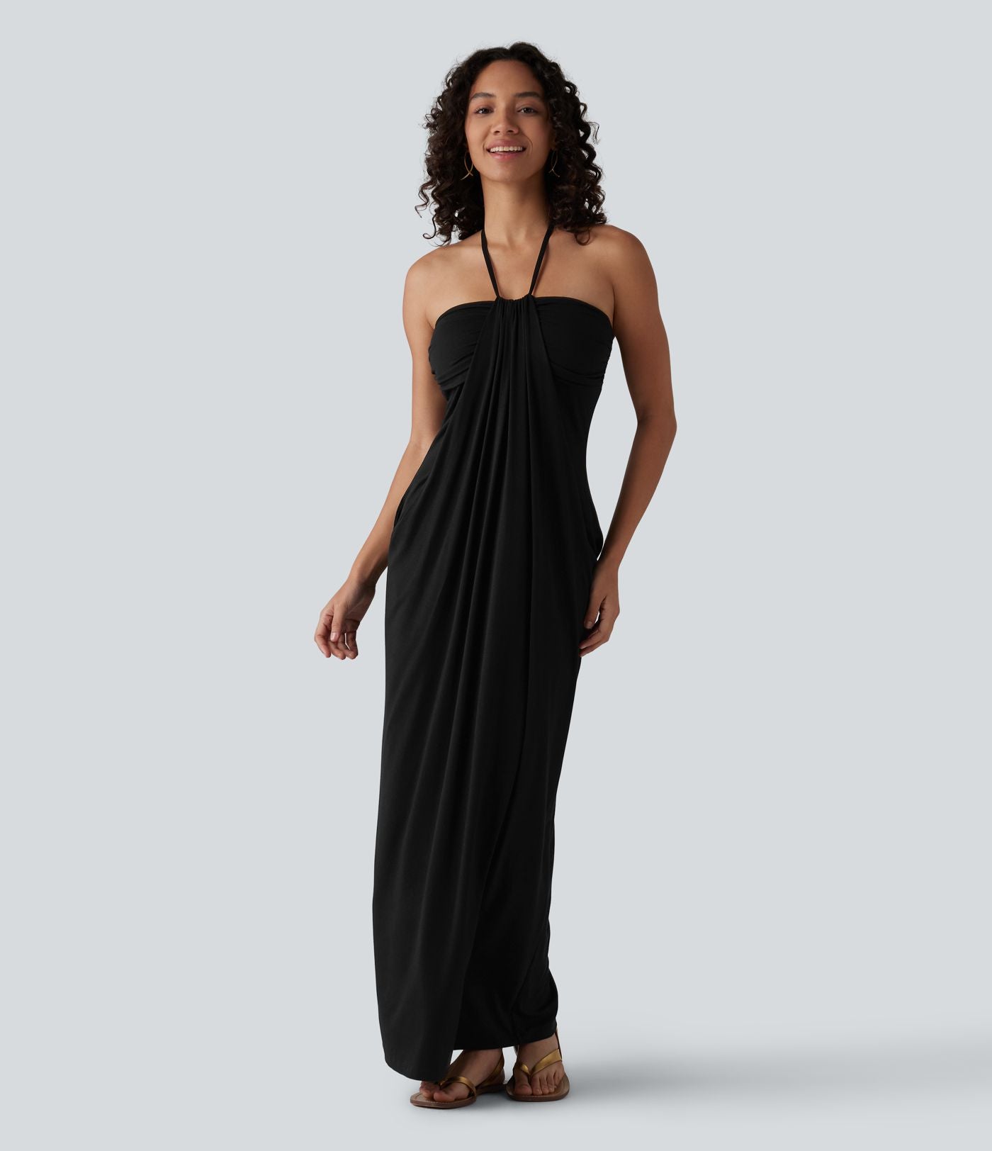 Robe longue dos nu à nouer avec soutien-gorge intégré et poches