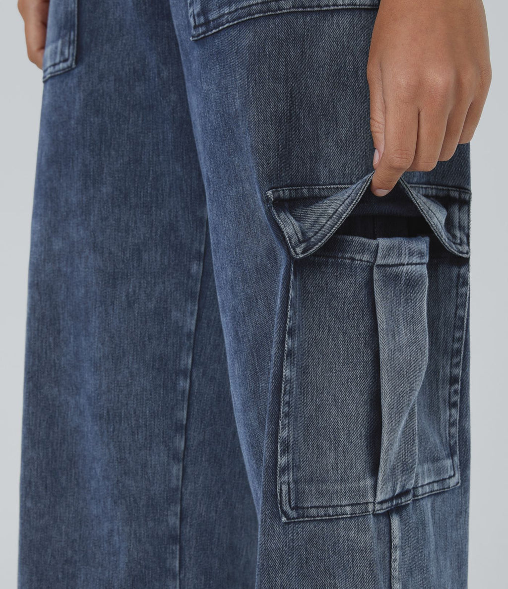 Halara Flex™ Taille Mi-Haute Multiples Poches Jambe Droite Jean Cargo Décontracté Extensible