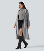 Manteau long polaire col cranté manches longues avec poches