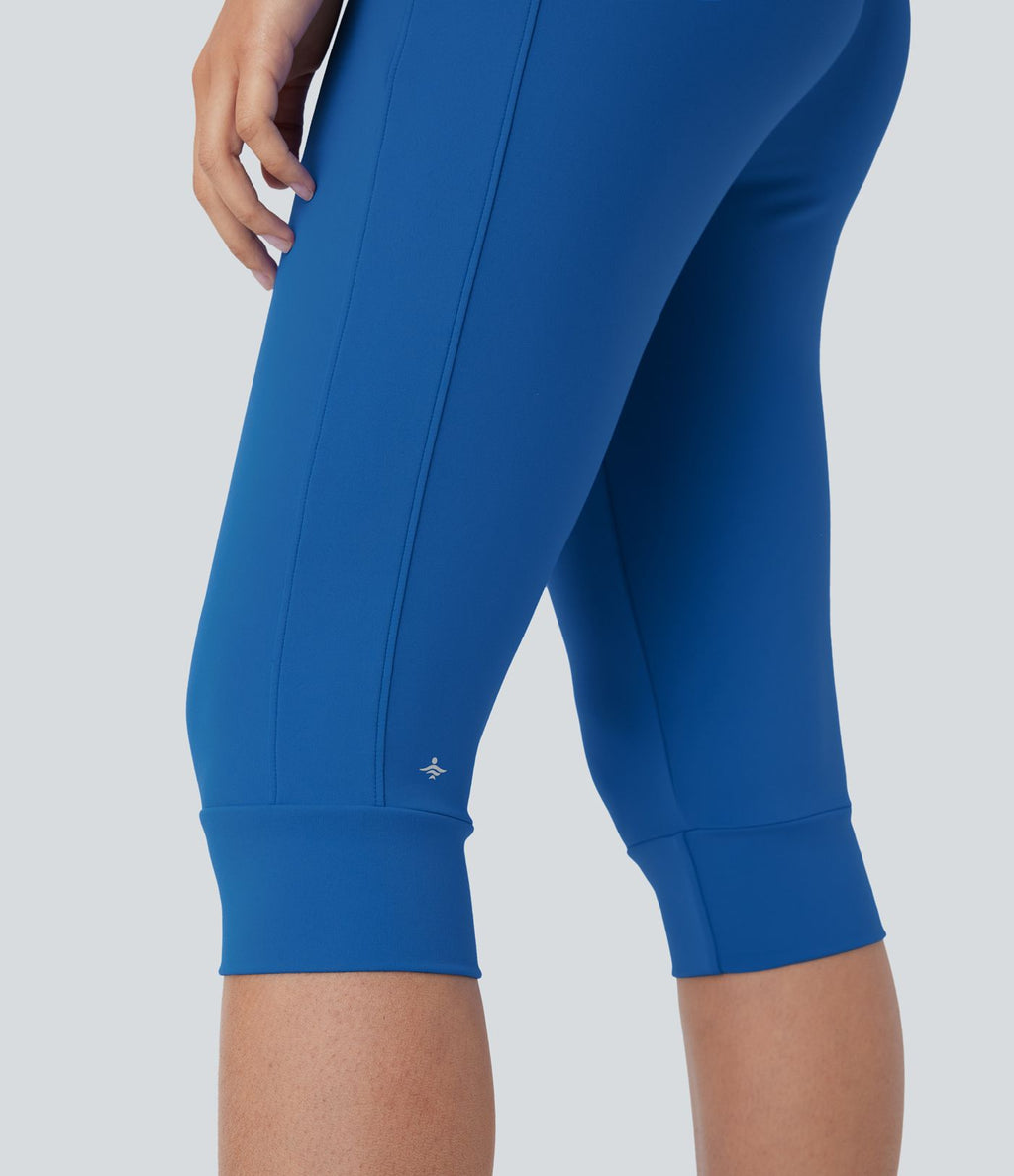 Pantalon corsaire jogging de yoga Softlyzero™ moelleux, taille haute à cordon avec poches latérales