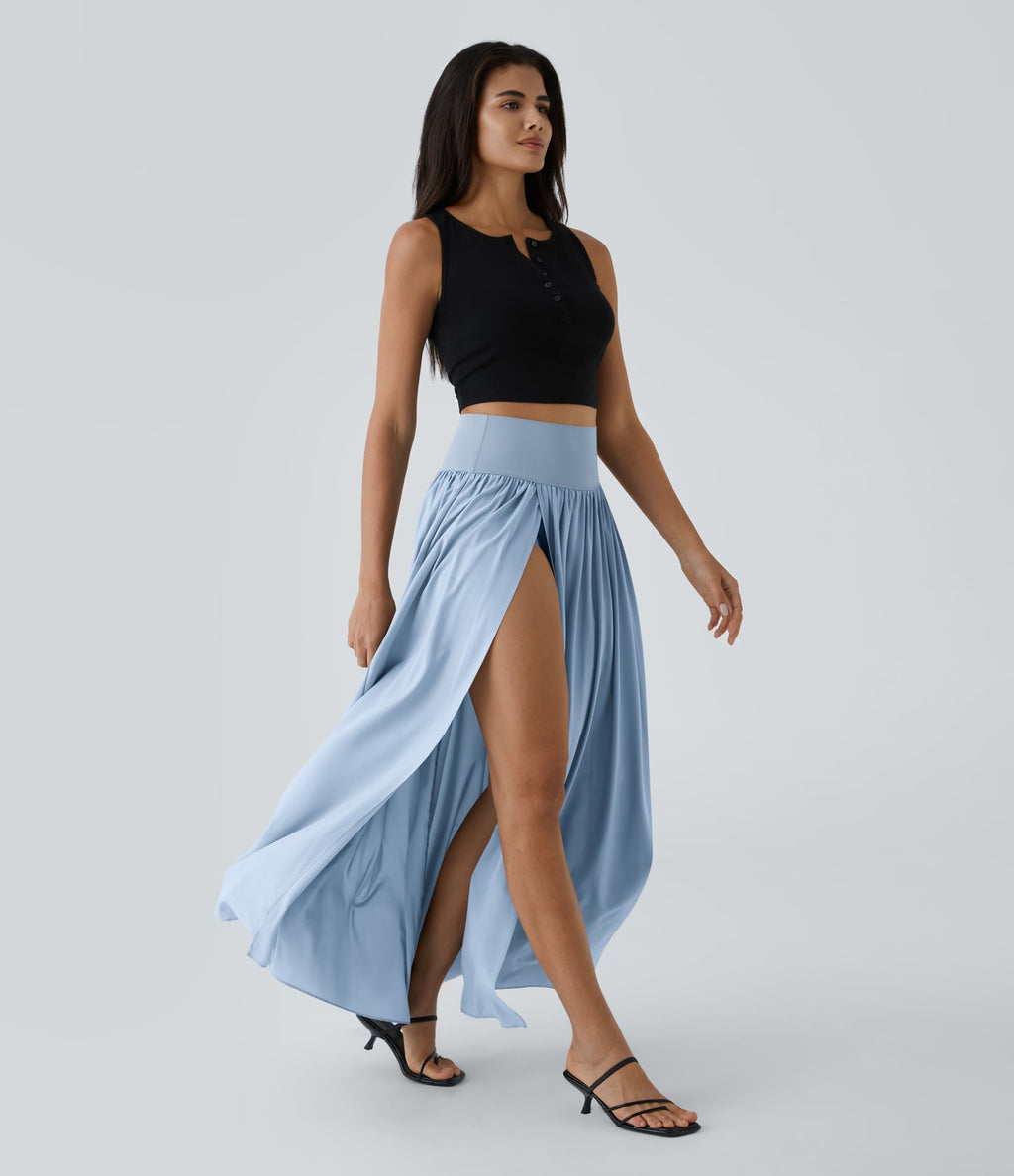 Breezeful™ Jupe Taille Haute Casual Maxi Séchage Rapide Fluide Fente Plissée 2 en 1