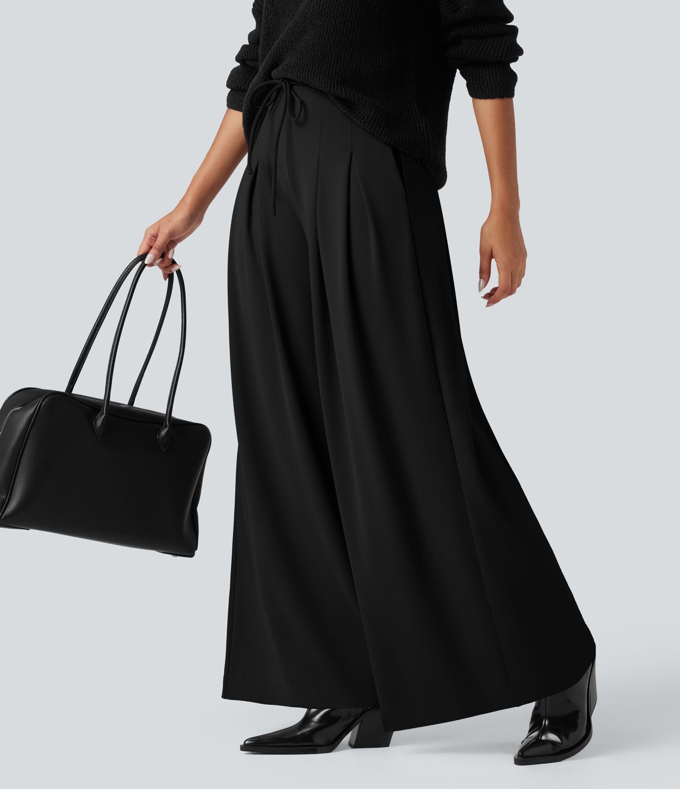 Pantalon tailleur Halara Flex™ large fluide taille haute à nœud en crêpe avec poches