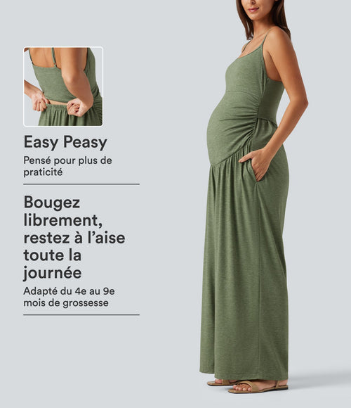 Combinaison de maternité chinée à jambes larges avec poches et accès facile Easy Peasy