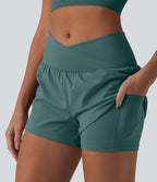 Short de yoga 2-en-1 SoftlyZero™ Airy croisé taille haute 7,5 cm effet frais InstantCool avec poches