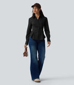 Chemise casual manches longues à ourlet arrondi