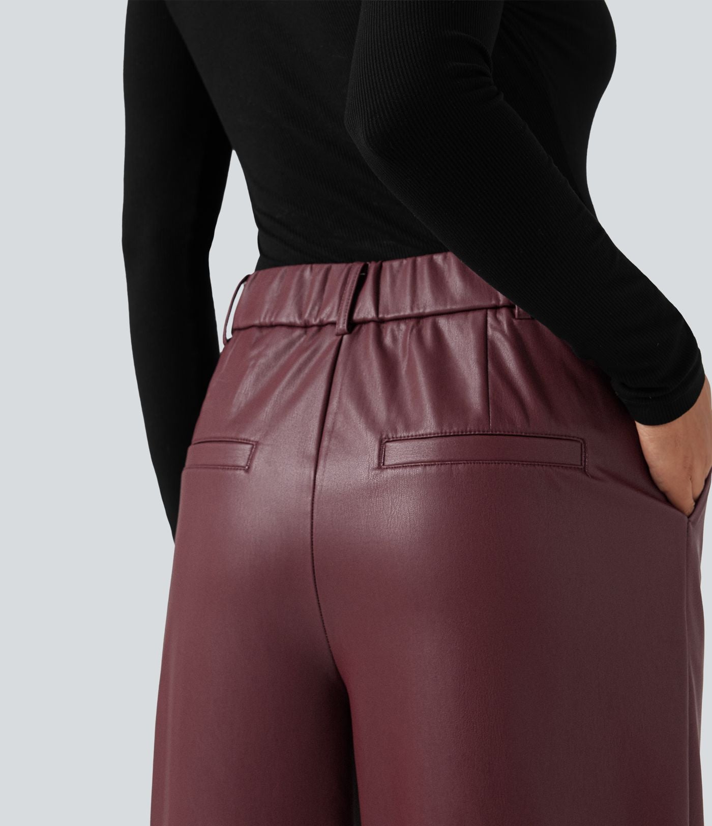 Pantalon large en tissu enduit molleton taille haute avec poches