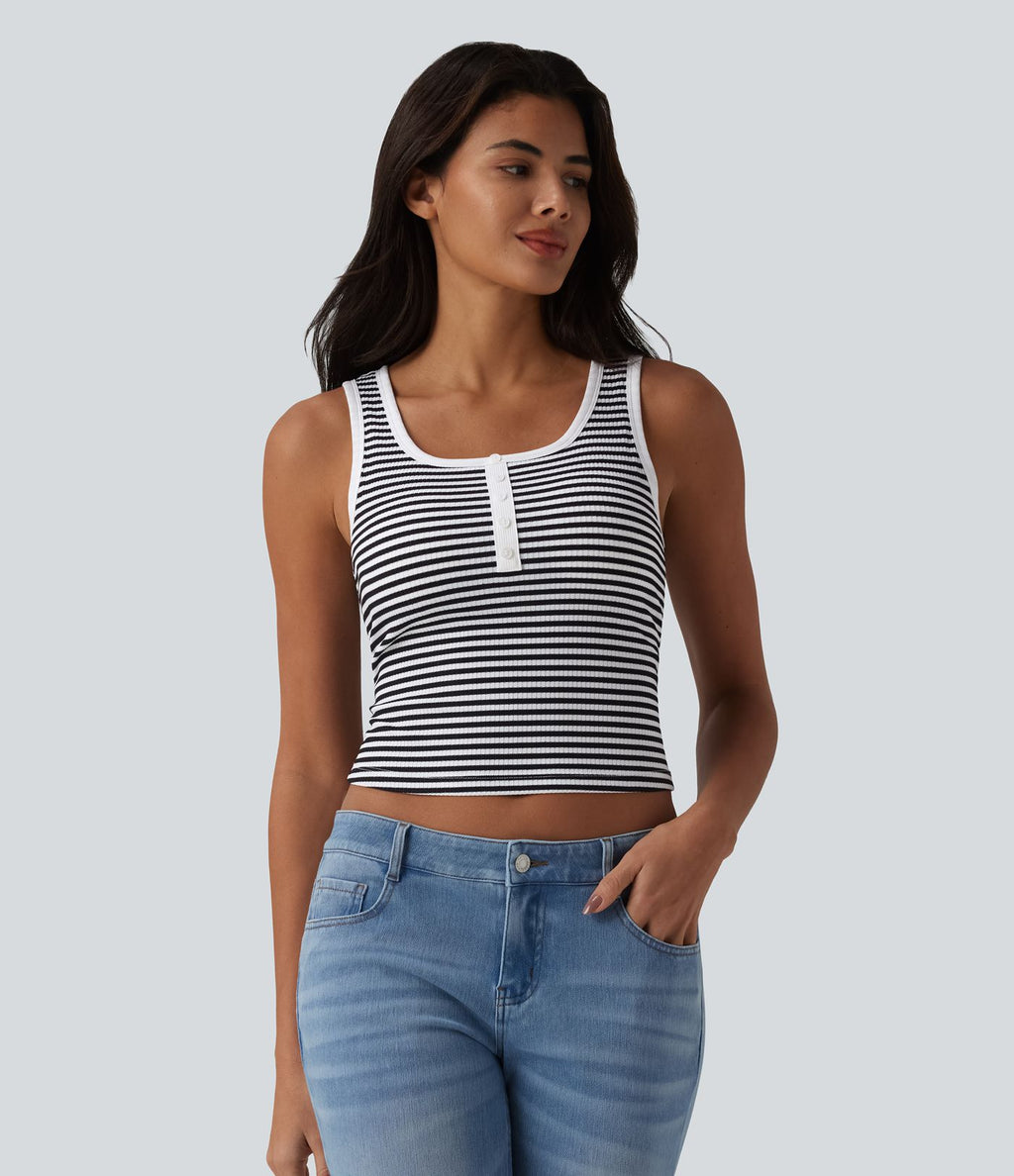 Débardeur casual côtelé à rayures col U avec soutien-gorge intégré