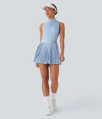 Robe de tennis courte 2-en-1 sans manches ajourée plissée à séchage rapide Breezeful™ avec poches latérales