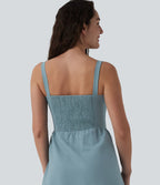 Robe fluide casual mi-longue texturée froncée et smockée