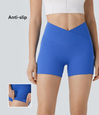 Short Biker de Yoga Softlyzero™ Taille Haute Croisée avec Poches Latérales, Antidérapant 7,5 cm - Protection UPF50+